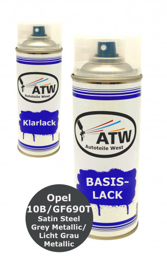 Autolack für Opel 10B/GF690T Satin Steel Grey Metallic / Licht Grau Metallic +400ml Klarlack Set